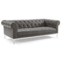 Modway EEI-3441-GRY Idyll Tufted Button Upholstered Leather Chesterfield Sofa