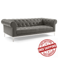 Modway EEI-3441-GRY Idyll Tufted Button Upholstered Leather Chesterfield Sofa