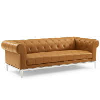 Modway EEI-3441-TAN Idyll Tufted Button Upholstered Leather Chesterfield Sofa