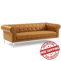 Modway EEI-3441-TAN Idyll Tufted Button Upholstered Leather Chesterfield Sofa