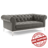 Modway EEI-3442-GRY Idyll Tufted Button Upholstered Leather Chesterfield Loveseat
