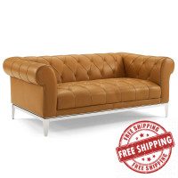 Modway EEI-3442-TAN Idyll Tufted Button Upholstered Leather Chesterfield Loveseat