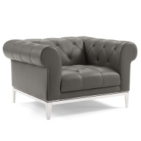 Modway EEI-3443-GRY Idyll Tufted Button Upholstered Leather Chesterfield Armchair