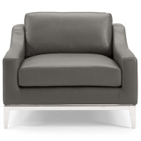 Modway EEI-3446-GRY Harness Stainless Steel Base Leather Armchair