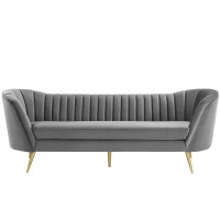 Modway EEI-3453-GRY Opportunity Vertical Channel Tufted Curved Performance Velvet Sofa