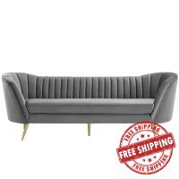 Modway EEI-3453-GRY Opportunity Vertical Channel Tufted Curved Performance Velvet Sofa