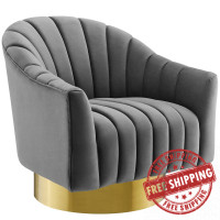 Modway EEI-3459-GRY Buoyant Vertical Channel Tufted Accent Lounge Performance Velvet Swivel Chair