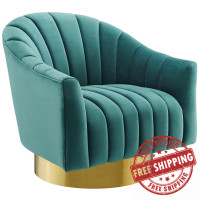 Modway EEI-3459-TEA Buoyant Vertical Channel Tufted Accent Lounge Performance Velvet Swivel Chair