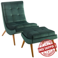 Modway EEI-3487-GRN Ramp Upholstered Performance Velvet Lounge Chair and Ottoman Set