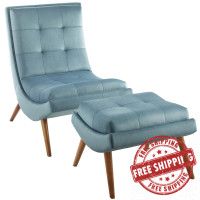 Modway EEI-3487-LBU Ramp Upholstered Performance Velvet Lounge Chair and Ottoman Set