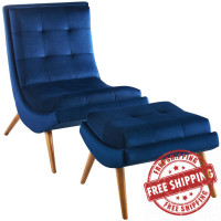 Modway EEI-3487-NAV Ramp Upholstered Performance Velvet Lounge Chair and Ottoman Set
