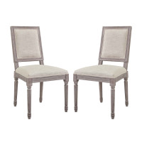 Modway EEI-3500-BEI Court Dining Side Chair Upholstered Fabric Set of 2