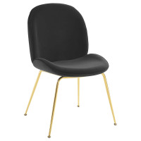 Modway EEI-3548-BLK Black Scoop Gold Stainless Steel Leg Performance Velvet Dining Chair