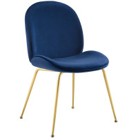 Modway EEI-3548-NAV Scoop Gold Stainless Steel Leg Performance Velvet Dining Chair