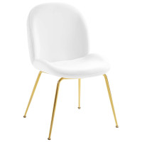 Modway EEI-3548-WHI White Scoop Gold Stainless Steel Leg Performance Velvet Dining Chair