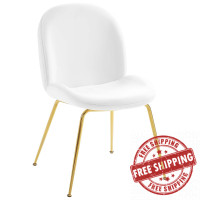 Modway EEI-3548-WHI White Scoop Gold Stainless Steel Leg Performance Velvet Dining Chair