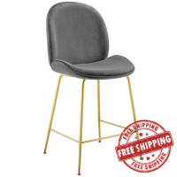 Modway EEI-3549-GRY Scoop Gold Stainless Steel Leg Performance Velvet Counter Stool