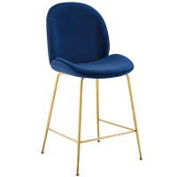 Modway EEI-3549-NAV Scoop Gold Stainless Steel Leg Performance Velvet Counter Stool