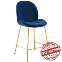 Modway EEI-3549-NAV Scoop Gold Stainless Steel Leg Performance Velvet Counter Stool