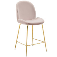 Modway EEI-3549-PNK Scoop Gold Stainless Steel Leg Performance Velvet Counter Stool