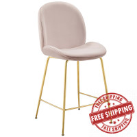 Modway EEI-3549-PNK Scoop Gold Stainless Steel Leg Performance Velvet Counter Stool