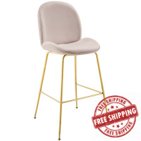 Modway EEI-3550-PNK Scoop Gold Stainless Steel Leg Performance Velvet Bar Stool