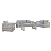 Modway EEI-3559-GRY-GRY-SET Aura 6 Piece Outdoor Patio Wicker Rattan Set