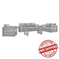 Modway EEI-3559-GRY-GRY-SET Aura 6 Piece Outdoor Patio Wicker Rattan Set