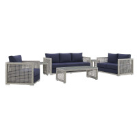 Modway EEI-3559-GRY-NAV-SET Aura 6 Piece Outdoor Patio Wicker Rattan Set