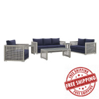 Modway EEI-3559-GRY-NAV-SET Aura 6 Piece Outdoor Patio Wicker Rattan Set