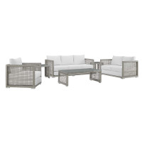 Modway EEI-3559-GRY-WHI-SET Aura 6 Piece Outdoor Patio Wicker Rattan Set