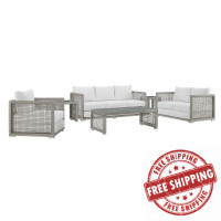 Modway EEI-3559-GRY-WHI-SET Aura 6 Piece Outdoor Patio Wicker Rattan Set