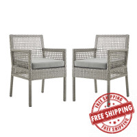 Modway EEI-3561-GRY-GRY Aura Dining Armchair Outdoor Patio Wicker Rattan Set of 2