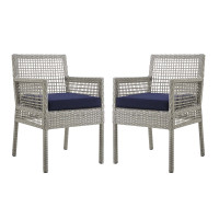 Modway EEI-3561-GRY-NAV Aura Dining Armchair Outdoor Patio Wicker Rattan Set of 2