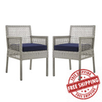 Modway EEI-3561-GRY-NAV Aura Dining Armchair Outdoor Patio Wicker Rattan Set of 2