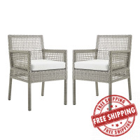 Modway EEI-3561-GRY-WHI Aura Dining Armchair Outdoor Patio Wicker Rattan Set of 2