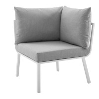 Modway EEI-3569-WHI-GRY White Gray Riverside Outdoor Patio Aluminum Corner Chair