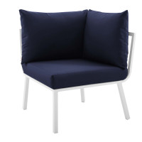 Modway EEI-3569-WHI-NAV White Navy Riverside Outdoor Patio Aluminum Corner Chair