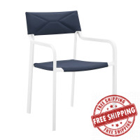 Modway EEI-3573-WHI-NAV White Navy Raleigh Stackable Outdoor Patio Aluminum Dining Armchair