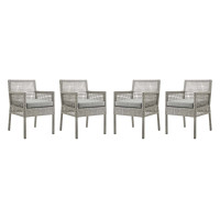 Modway EEI-3594-GRY-GRY Aura Dining Armchair Outdoor Patio Wicker Rattan Set of 4