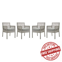 Modway EEI-3594-GRY-GRY Aura Dining Armchair Outdoor Patio Wicker Rattan Set of 4