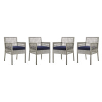 Modway EEI-3594-GRY-NAV Aura Dining Armchair Outdoor Patio Wicker Rattan Set of 4