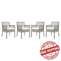 Modway EEI-3594-GRY-WHI Aura Dining Armchair Outdoor Patio Wicker Rattan Set of 4