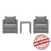Modway EEI-3595-GRY-GRY-SET Aura 3 Piece Outdoor Patio Wicker Rattan Set