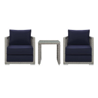Modway EEI-3595-GRY-NAV-SET Aura 3 Piece Outdoor Patio Wicker Rattan Set