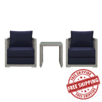 Modway EEI-3595-GRY-NAV-SET Aura 3 Piece Outdoor Patio Wicker Rattan Set