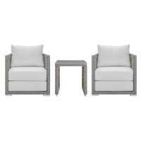 Modway EEI-3595-GRY-WHI-SET Aura 3 Piece Outdoor Patio Wicker Rattan Set