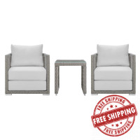 Modway EEI-3595-GRY-WHI-SET Aura 3 Piece Outdoor Patio Wicker Rattan Set