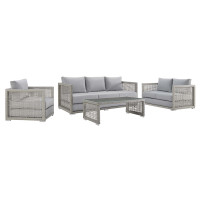 Modway EEI-3596-GRY-GRY-SET Aura 4 Piece Outdoor Patio Wicker Rattan Set