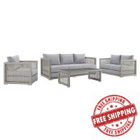 Modway EEI-3596-GRY-GRY-SET Aura 4 Piece Outdoor Patio Wicker Rattan Set